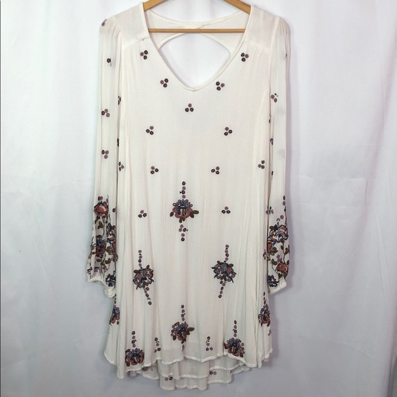 Free People Embroidered Oxford Swing Cut Out Mini Dress Size L - Picture 4 of 11